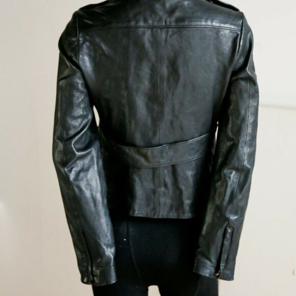 Club Monaco Classic Minimalist  Cropped Leather Jacket Xs - Picture 5 of 9